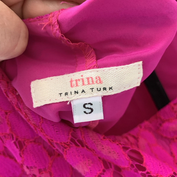 Trina Turk Fuchsia Pink Lace Mini Party Dress Open‎ Back lined Small - Picture 7 of 11